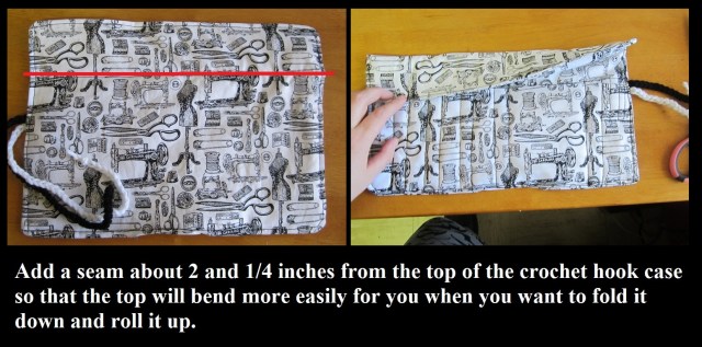 Seam top of crochet hook case