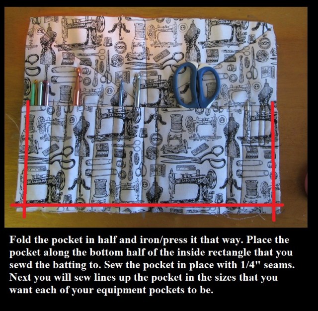 Sew pocket onto crochet hook case
