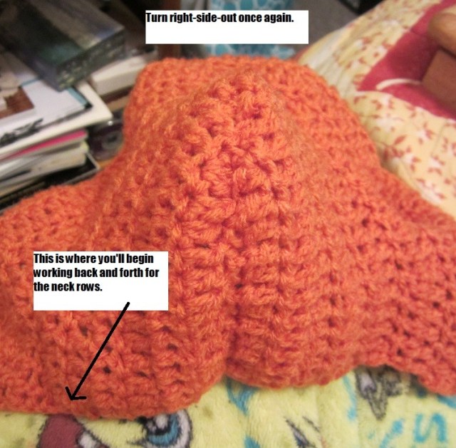 turn right side out neck rows